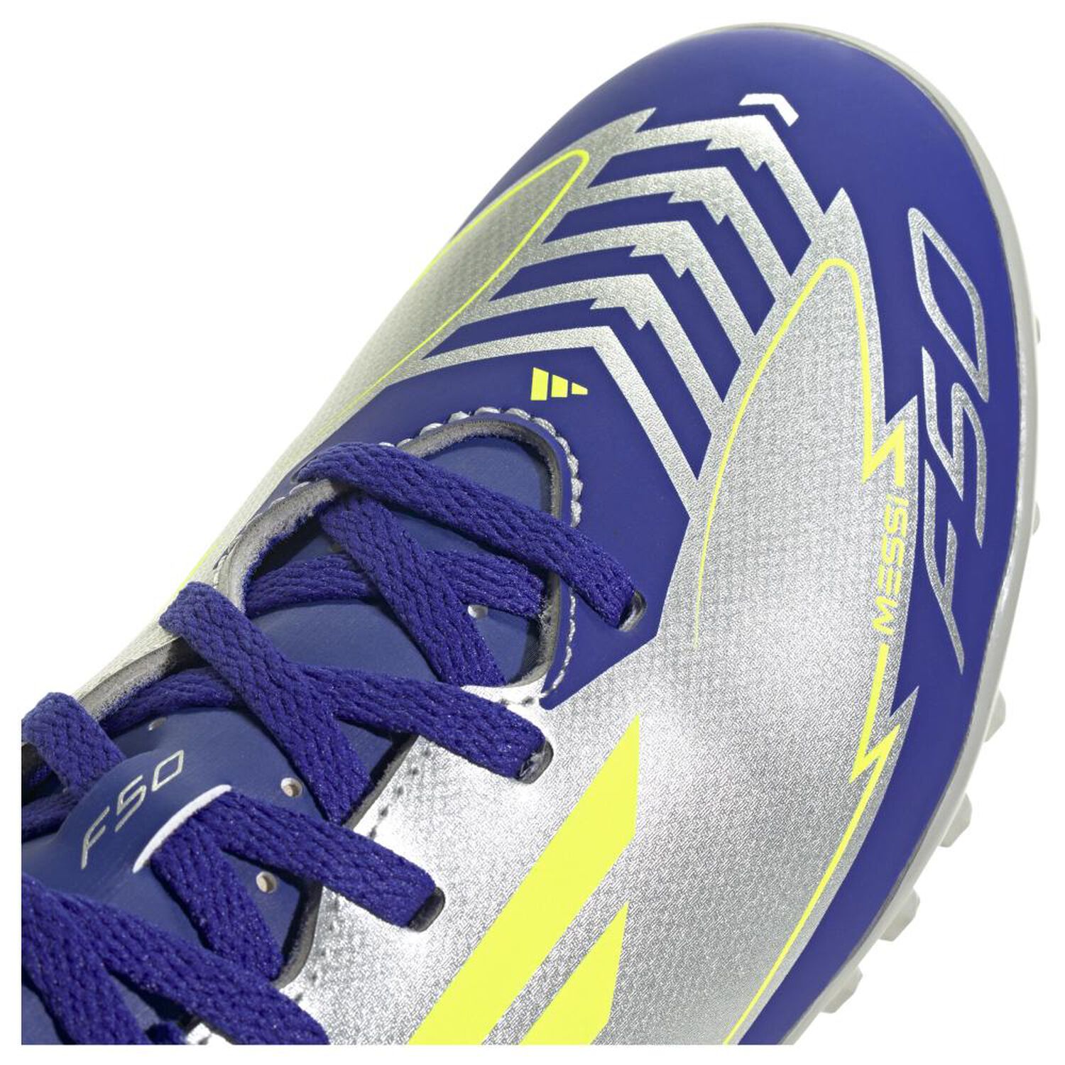 Zapatilla F&uacute;tbol Ni&ntilde;o Adidas F50 Club Tf J Messi Plata image number 6.0