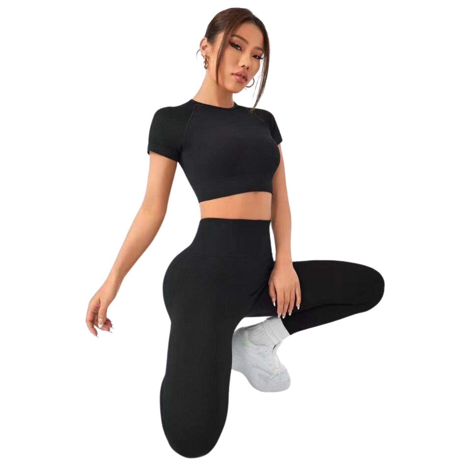 Conjunto Push Up Manga Corta Tiro Alto Sukha Negro image number 0.0