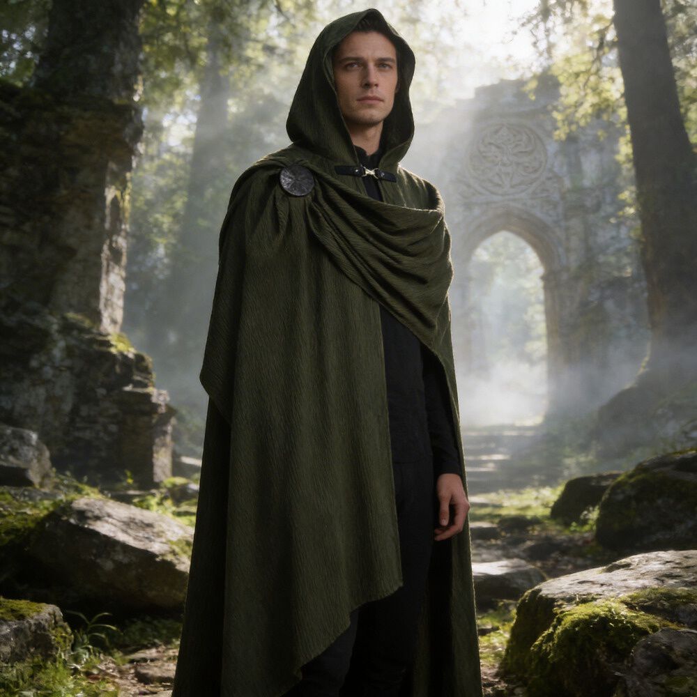 Disfraz Capa Con Capucha Medieval Con Broche Para Cosplay Halloween Y Teatro Unisex image number 0.0