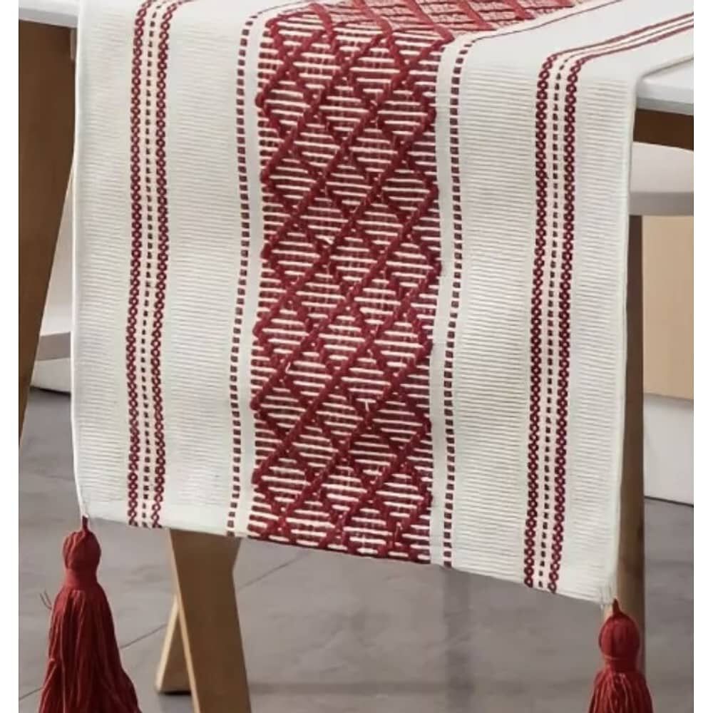 Camino De Mesa Medida 37x180cm Tejido Bordado Poliester Burdeo image number 1.0