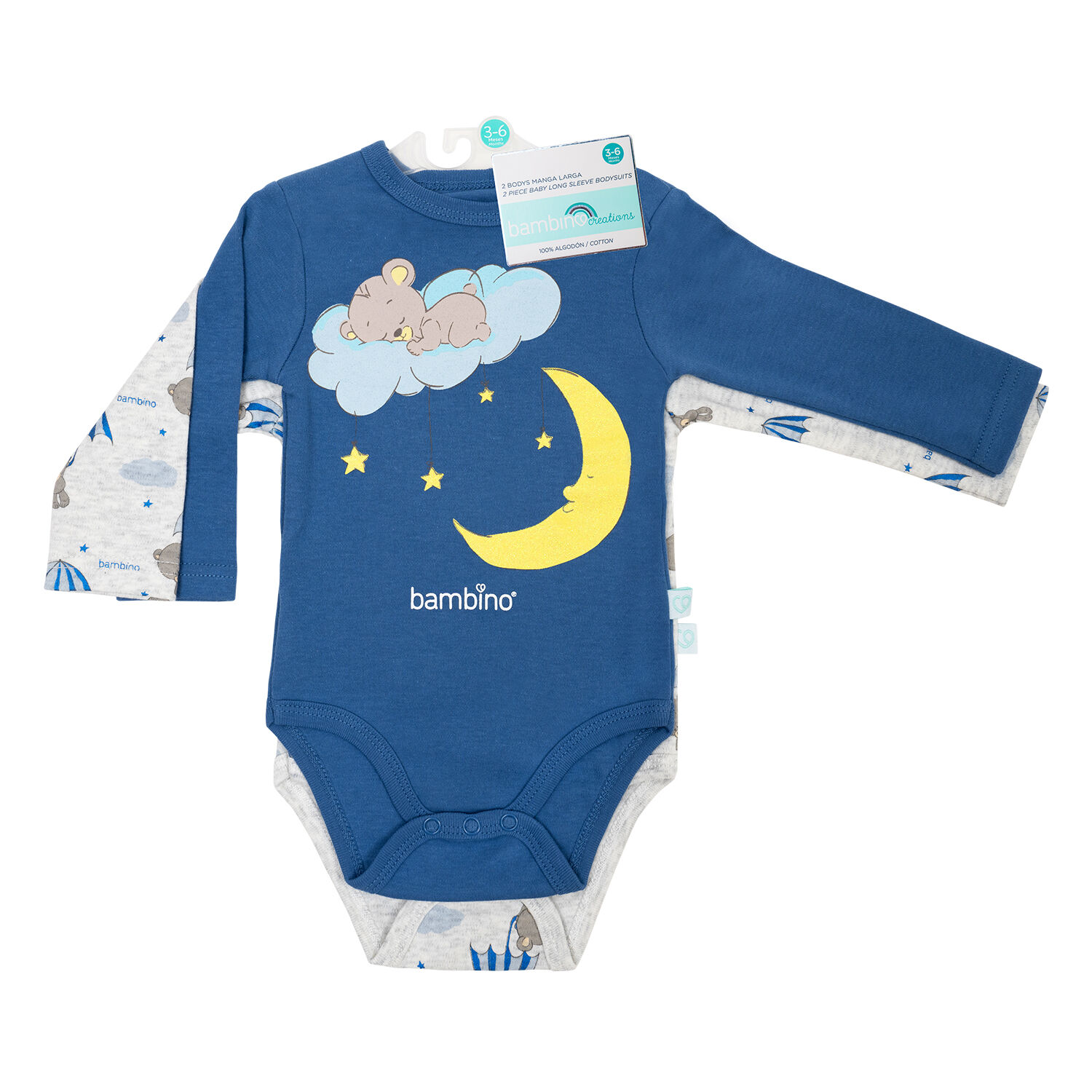 Set 2 Piezas Bodys Manga Larga Bambino Oso Celeste image number 6.0