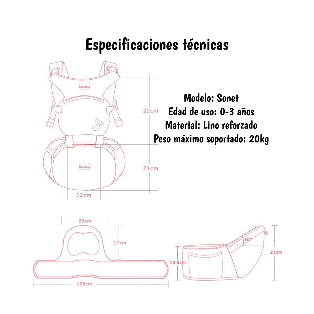 Portabeb&eacute; Ergonomico 0-3 A&ntilde;os Sonet Rosado By Lubabycas image number 6.0