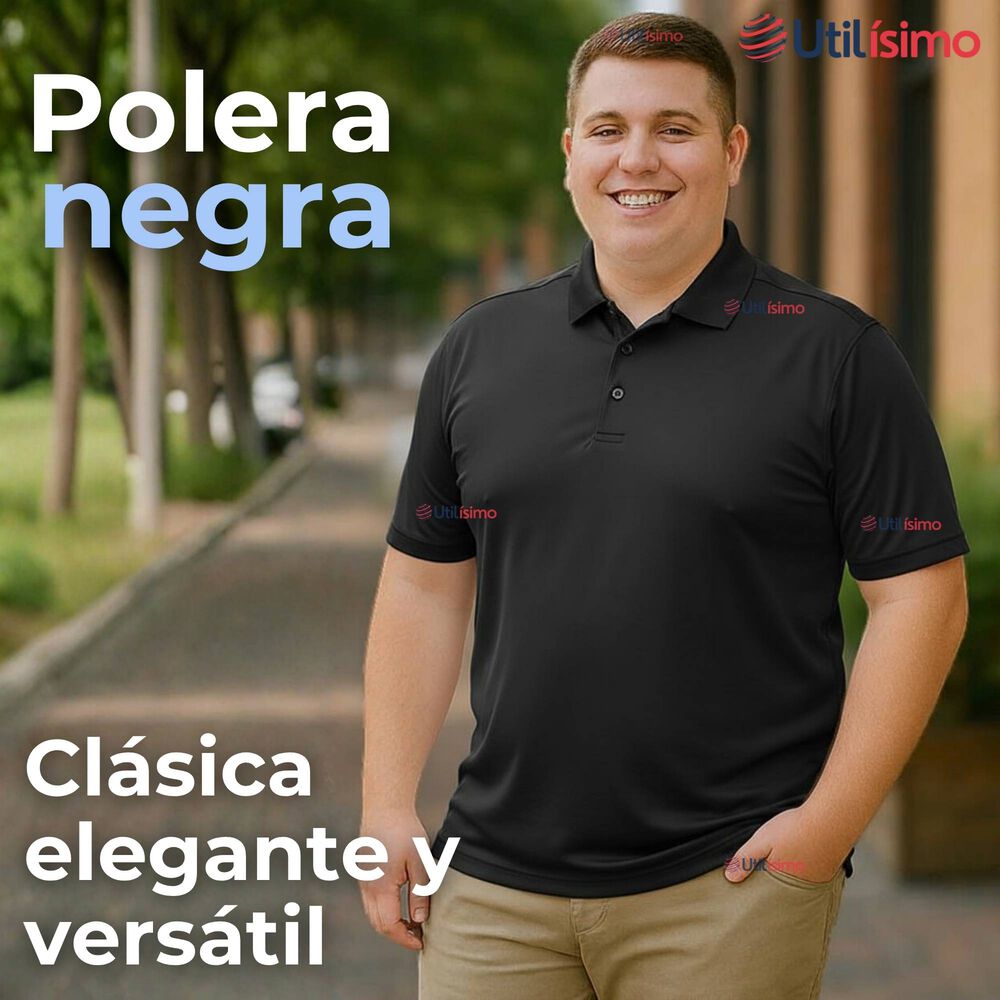 Polera Pique Premium 200g Manga Corta 100% Algod&oacute;n Textura Suave Chemise Negro Hombre image number 2.0
