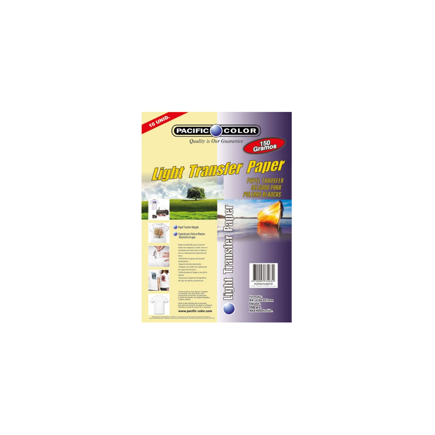 10 Hojas Papel Transfer Ropa Clara A4 150grs - Ps image number 0.0