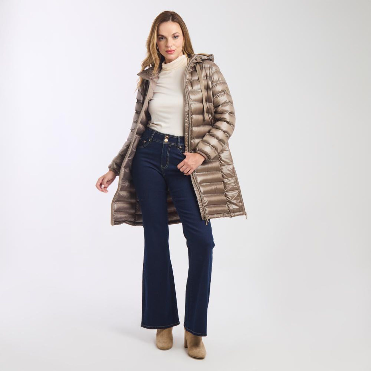 Parka Lisa Brillante Cuello Alto Con Capucha Desmontable Mujer Kimera image number 1.0
