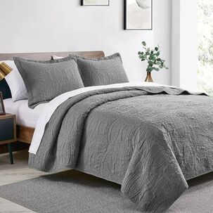 Cubrecama Quilt Reversible 264x228cm King + 2 Funda Almohada Gris