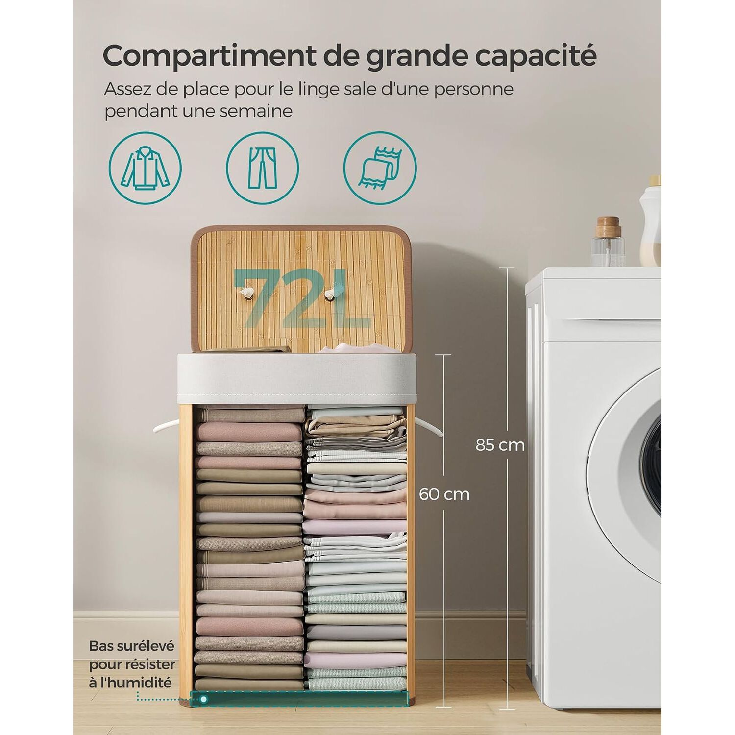 Canasto Ropa Songmics 72l Plegable Con Bolsa Lavable image number 7.0