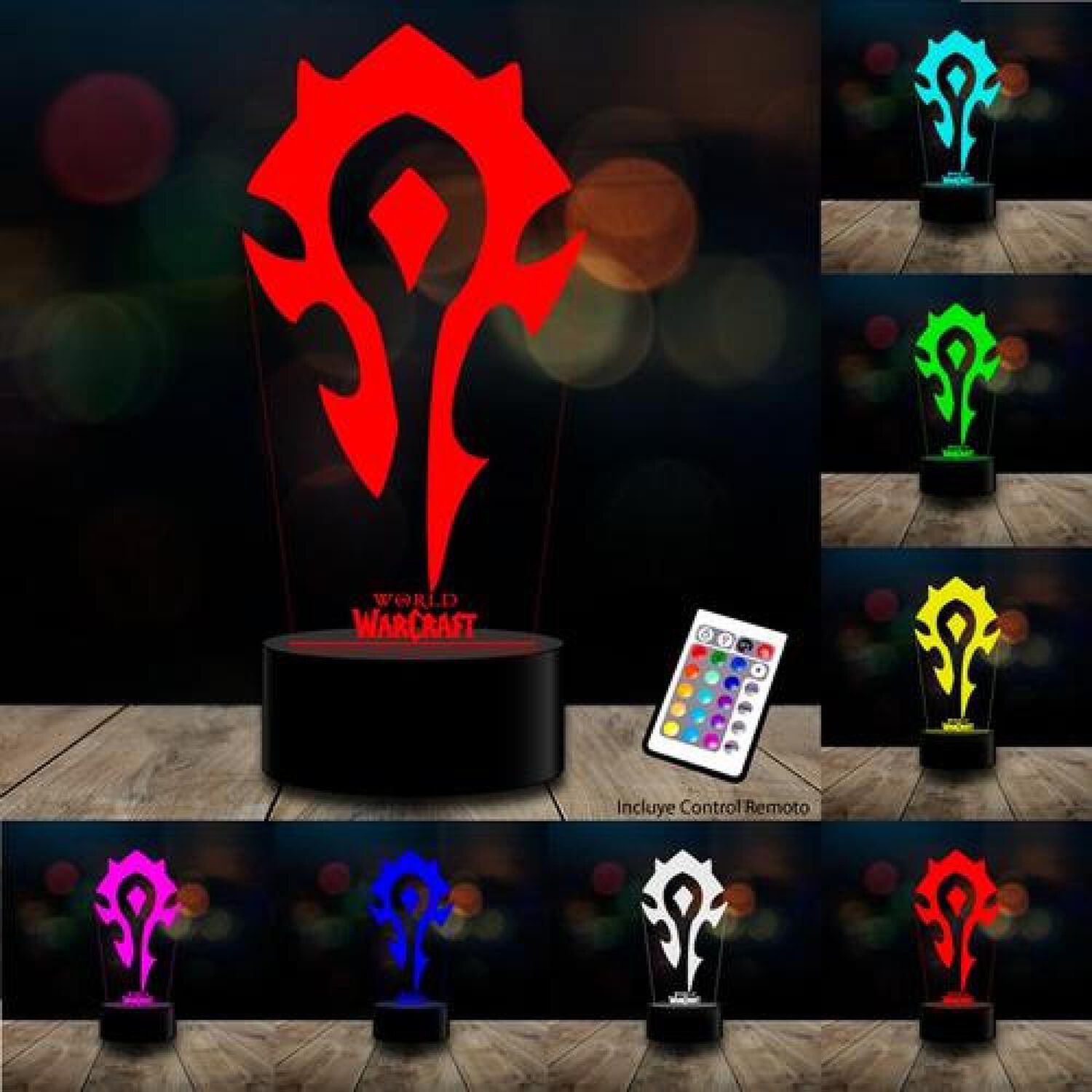 L&aacute;mpara 3d Juego World Warcraft 16 Colores Control Remoto image number 1.0