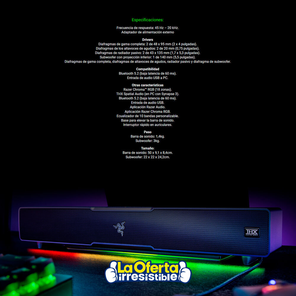 Parlante Gamer Razer Leviathan V2 Subwoofer 65w Bluetooth image number 2.0