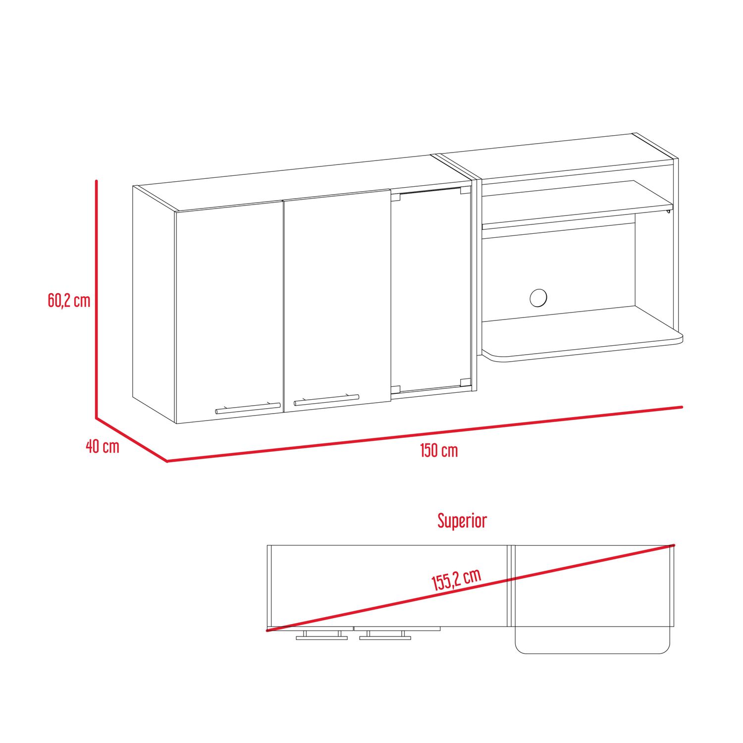Mueble Superior De Cocina 2 Puertas 60.2x150x40 Cm Blanco Y Negro image number 6.0