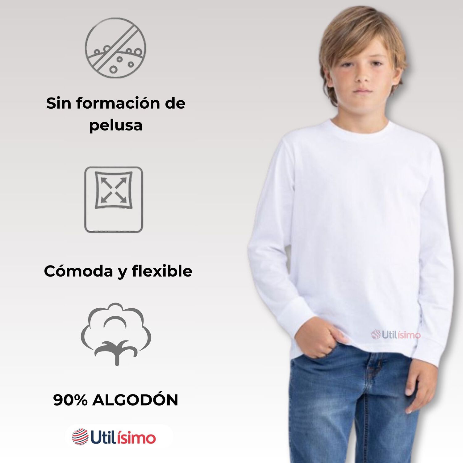 Pack 3 Camisetas Algod&oacute;n Primera Capa Ni&ntilde;o Manga Larga Blanco Negro image number 5.0
