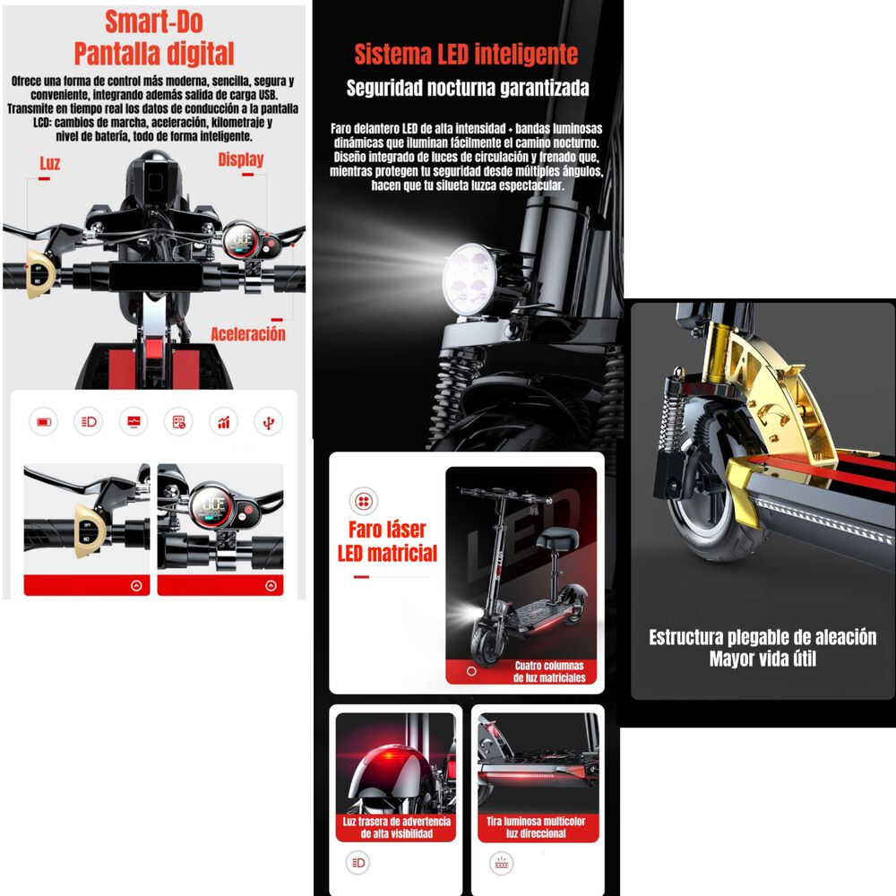 Scooter Adulto Eléctrico Flash 48v 500w 80km Aluminio Negro image number 5.0