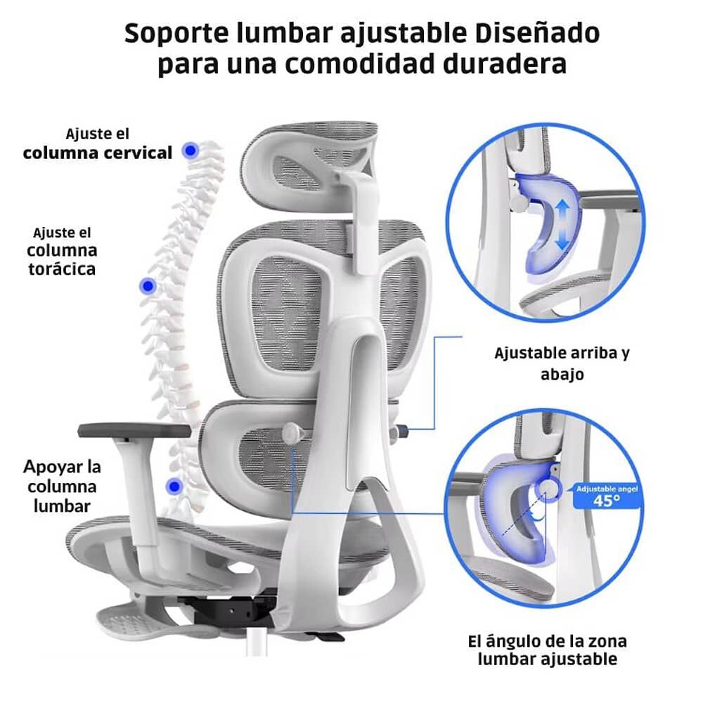 Silla Oficina &Eacute;lite Ergon&oacute;mica Soporte Lumbar Cervical Ajustable image number 6.0