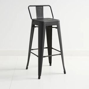 Taburete Tolix Acero Con Respaldo Para Bar O Terraza - Negro