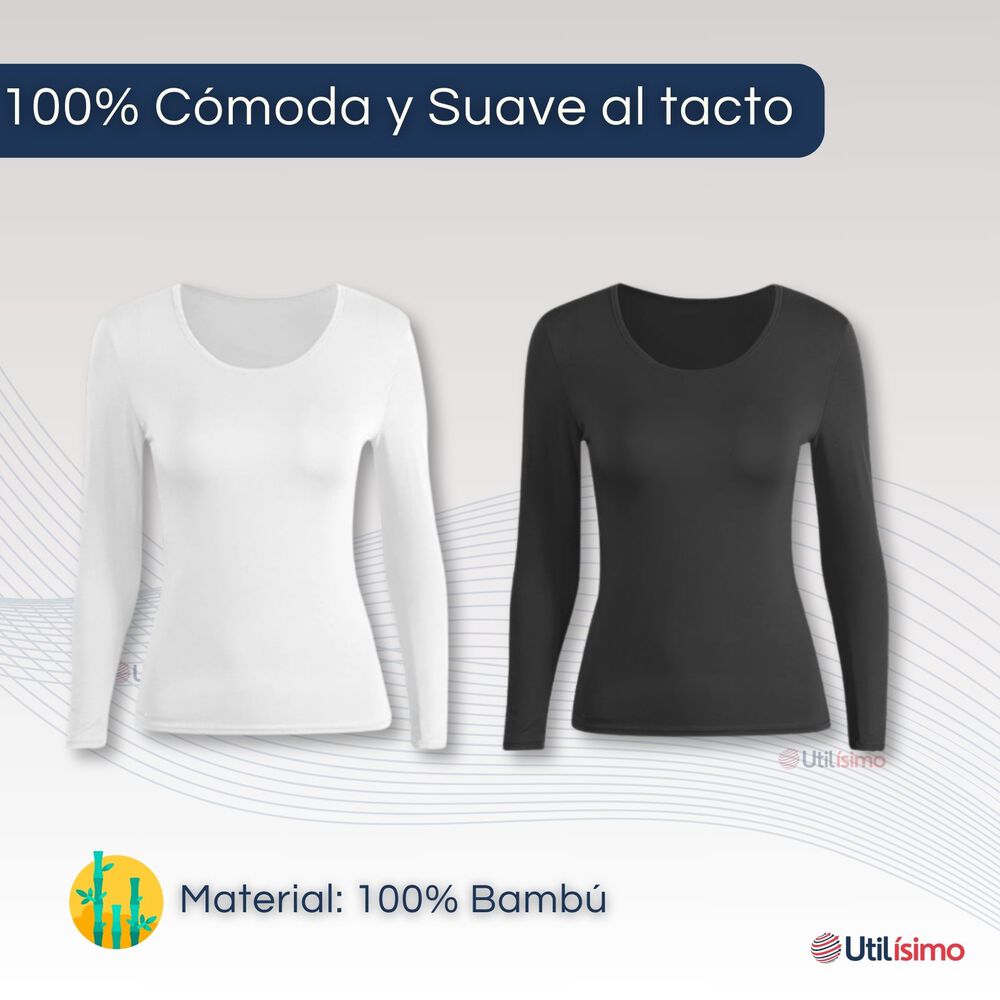 Pack 3 Camisetas Manga Larga Bambú Mujer Primera Capa Blanco Negro image number 4.0