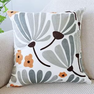 Cojin Bordado 45x45 Cm Flor Gris