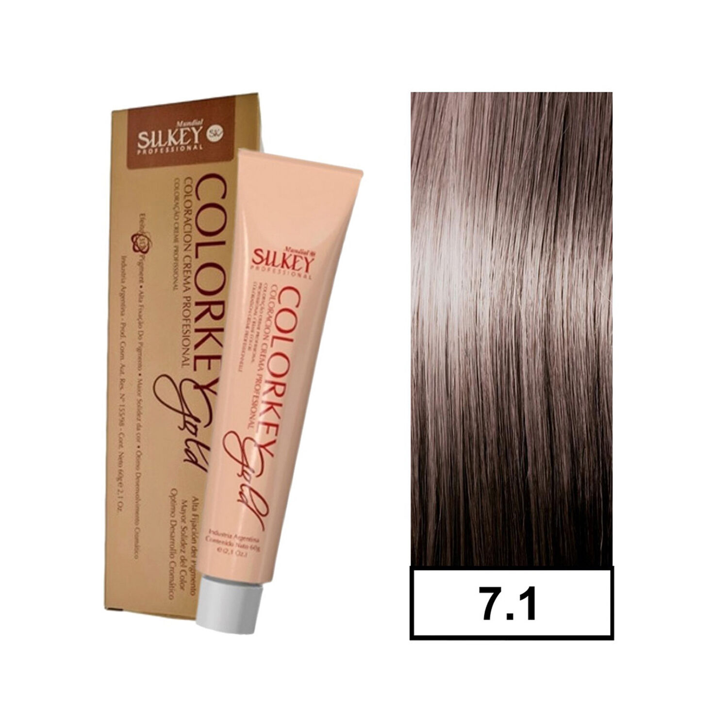 Colorkey Gold - Tintura Permanente Efecto 3d Pigment Silkey 60gr + Oxidante - 7.1 Rubio Mediano Ceniza image number 0.0