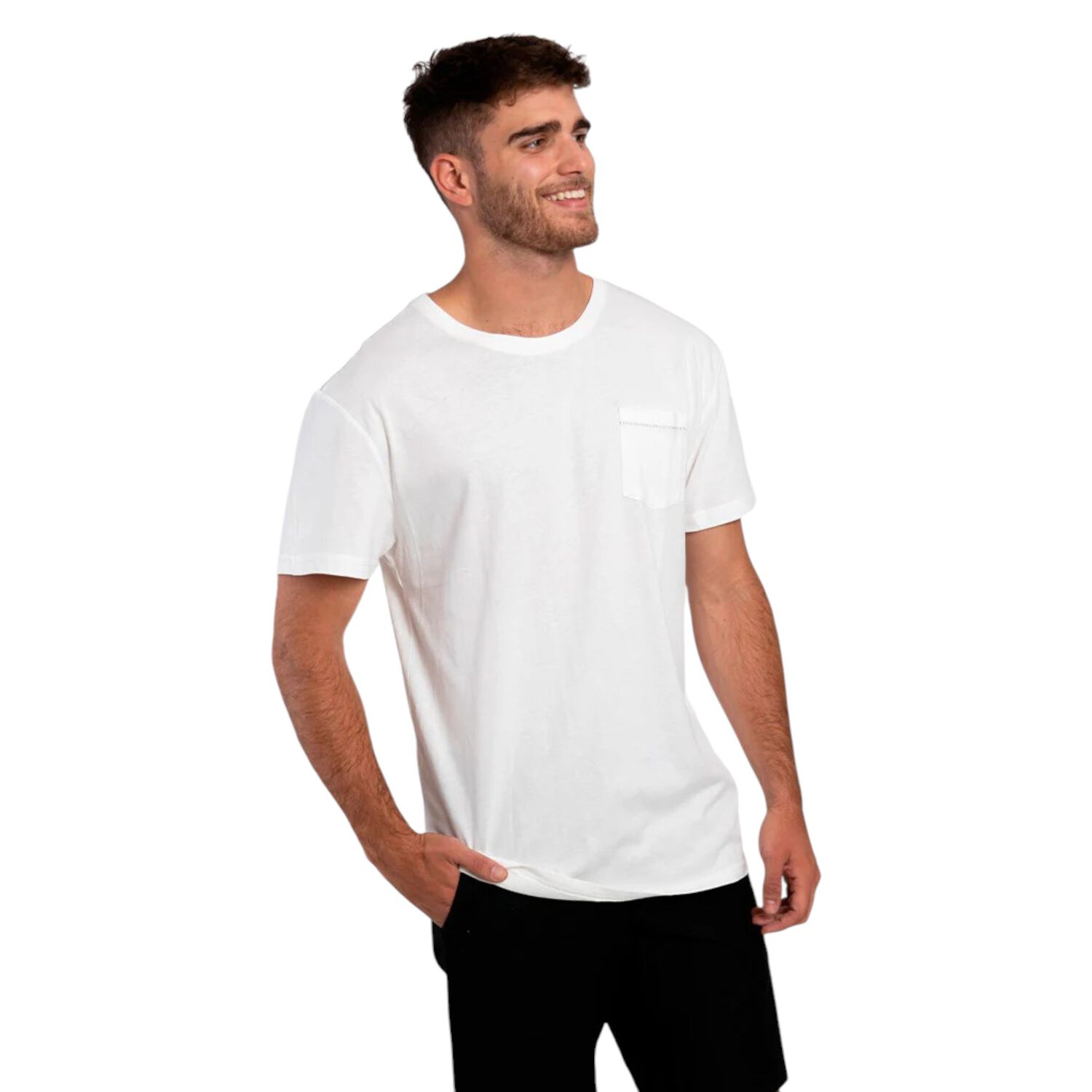 Polera Org&aacute;nica Con Bolsillo Blanco Hombre Falcone image number 3.0