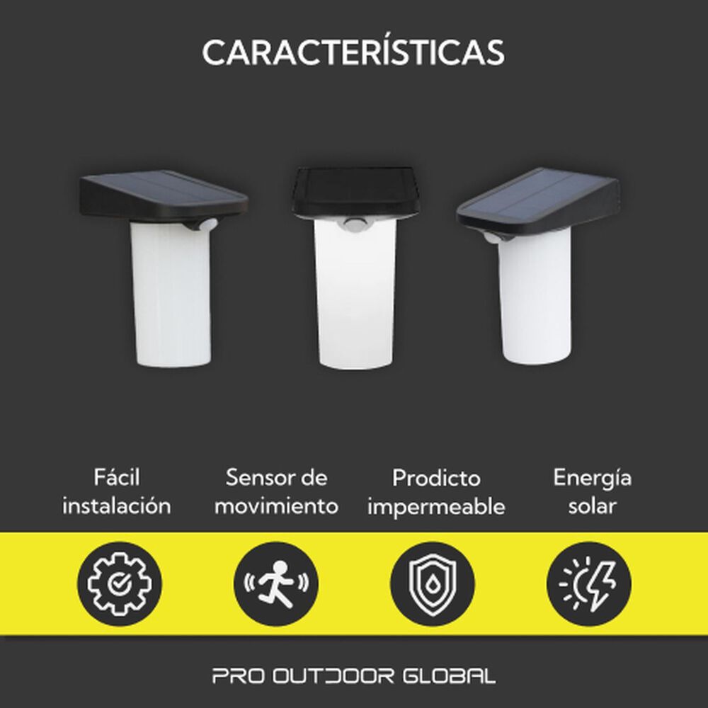 Pack 4 Unidades Aplique Solar Vertical Sin Base Contra Agua Con Sensor De Movimiento image number 4.0