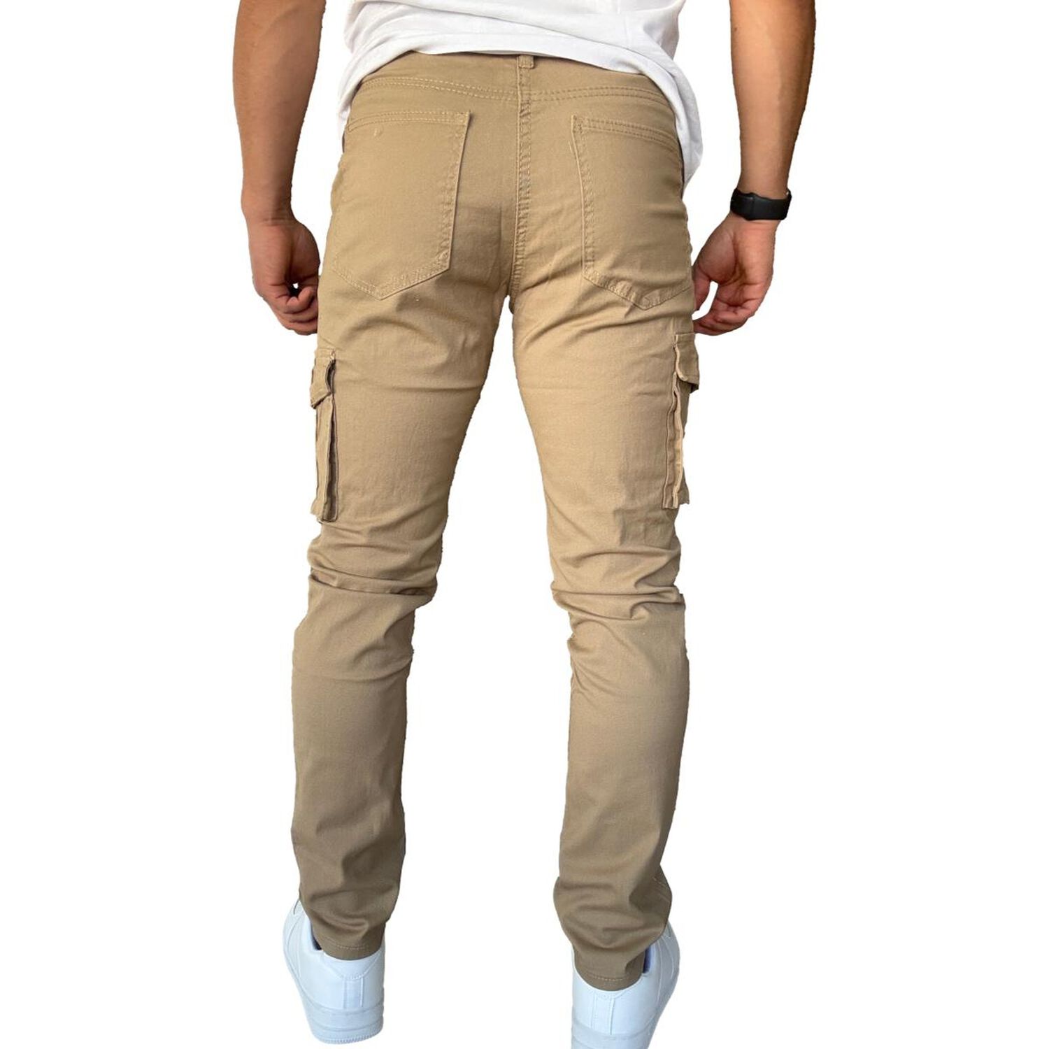 Pantal&oacute;n De Tela Cargo Slim Fit Mosaico Elasticado Caqui image number 6.0