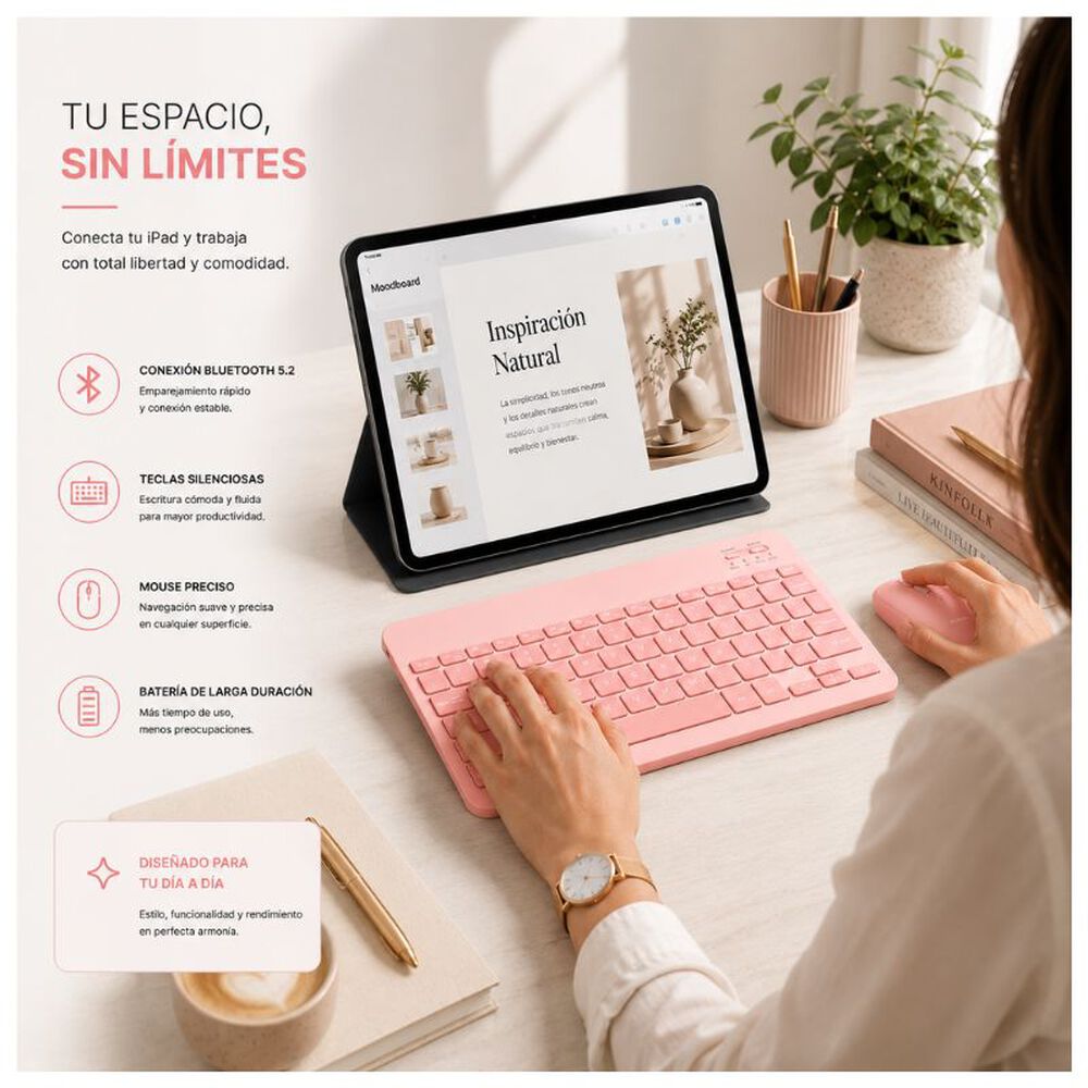 Kit De Teclado Mouse Para Ipad O Tablet Android Slim Rosado image number 5.0