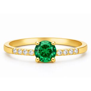 Anillo Solitario Princesa Oro 18k Con Cristal Central 5mm Verde