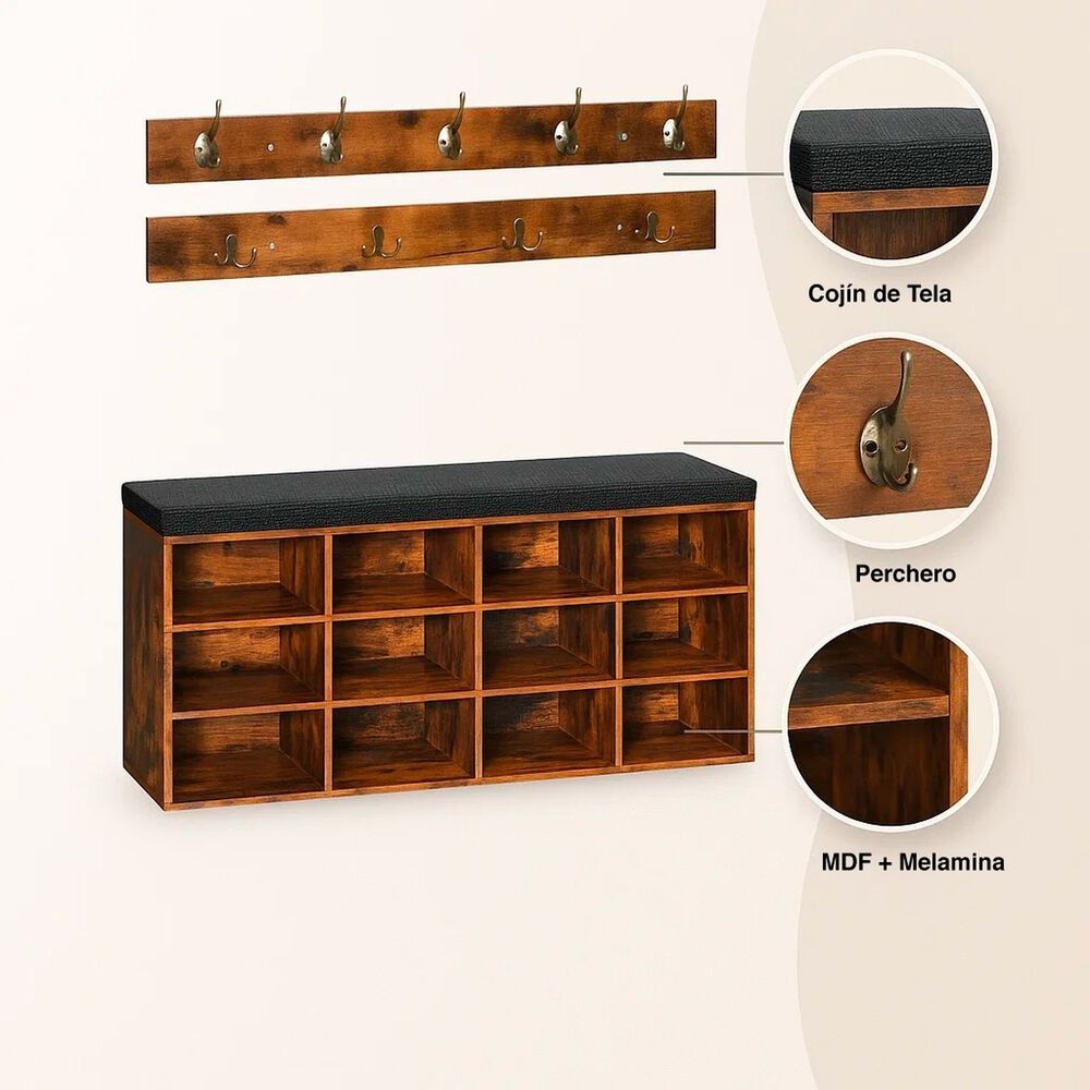 Banco Organizador Con Zapatero Y Percheros R&uacute;sticos image number 4.0