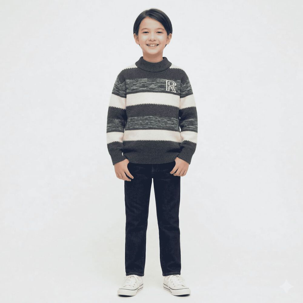 Sueter Ni&ntilde;o Invierno Tejido Rayado Cuello Alto Moda Infantil image number 2.0