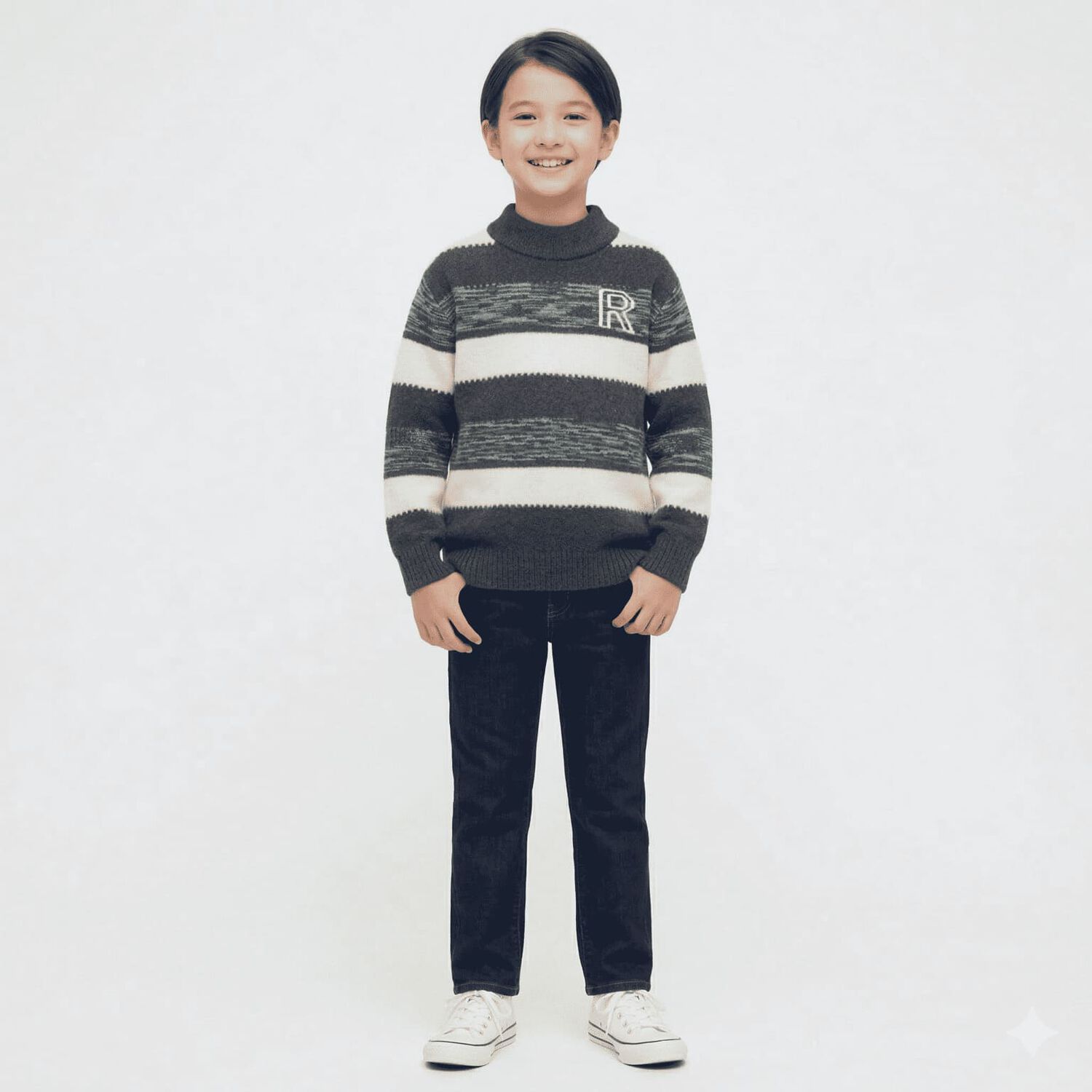 Sueter Ni&ntilde;o Invierno Tejido Rayado Cuello Alto Moda Infantil image number 2.0