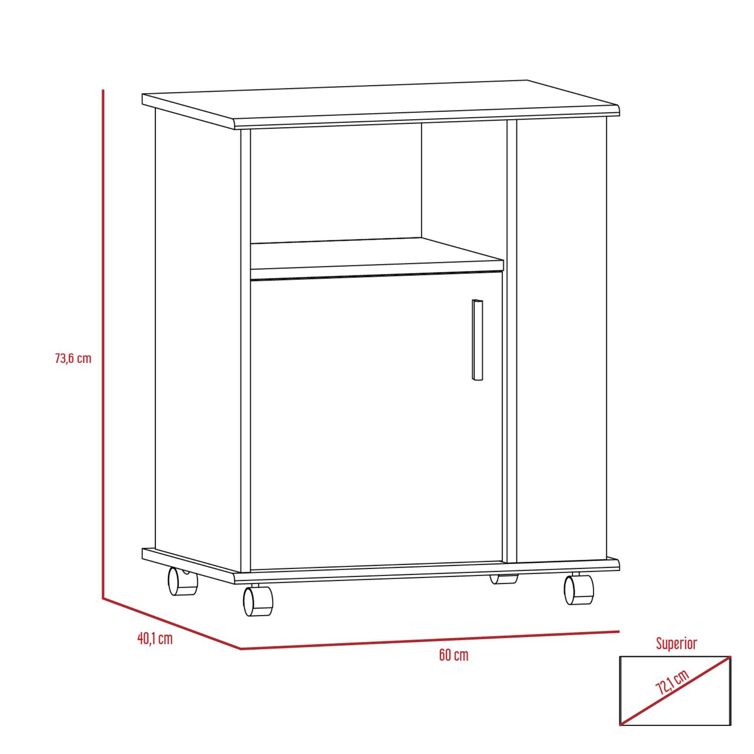 Mueble Microondas Con Ruedas 1 Puerta 73,6x60x40 Cm Blanco Y Caf&eacute; image number 7.0