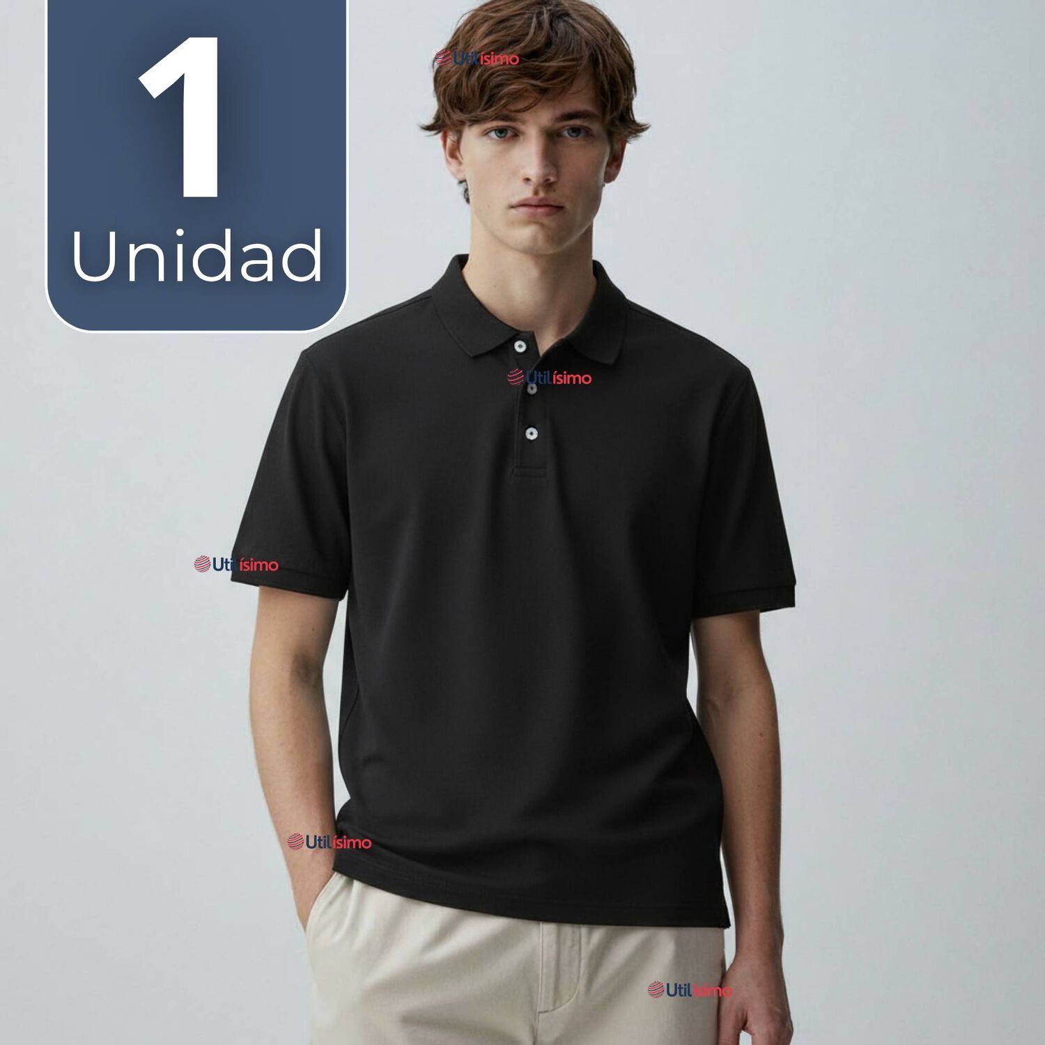 Polera Pique Premium 200g Manga Corta 100% Algod&oacute;n Textura Suave Chemise Negro Hombre image number 0.0