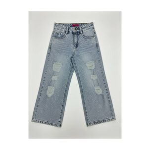 Pantal&oacute;n Jeans Ni&ntilde;a Con Brillo Y Dise&ntilde;o Rasgado