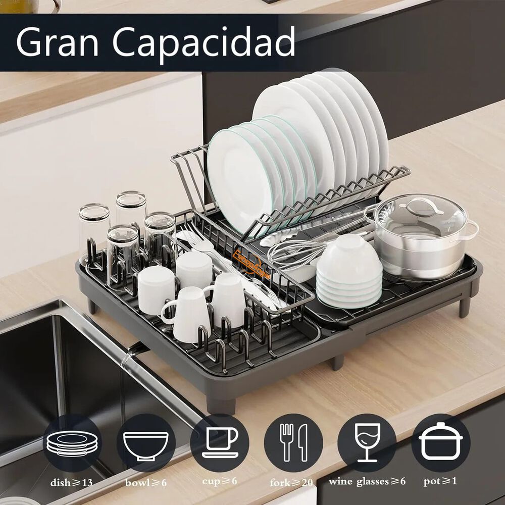 Escurridor Plegable De Platos Expansible Para Cocina Negra image number 2.0