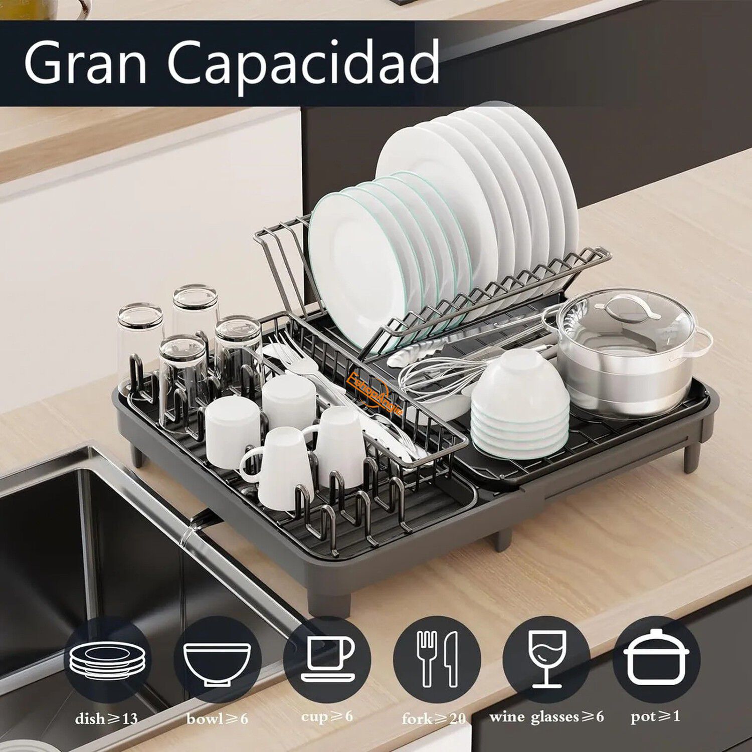 Escurridor Plegable De Platos Expansible Para Cocina Negra image number 2.0