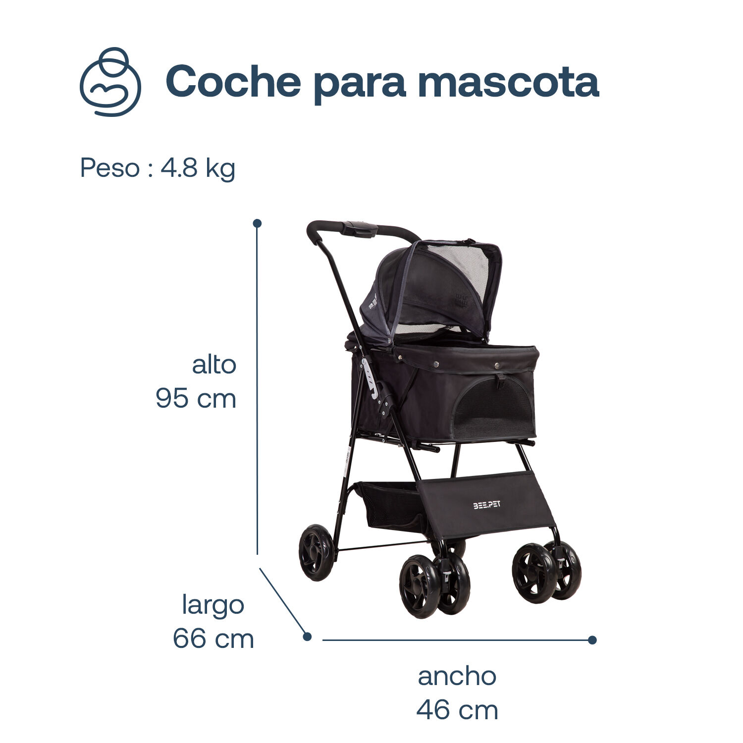 Coche Mascotas Plegable Easy Perro Gato Negro Beepet Bebesit image number 5.0