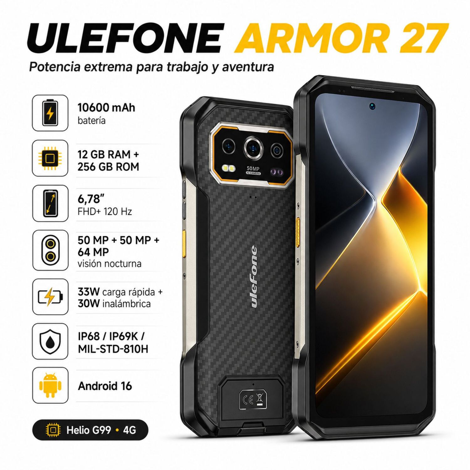 Ulefone Armor 27 Celular Rugged 24gb 256gb 10600mah image number 1.0