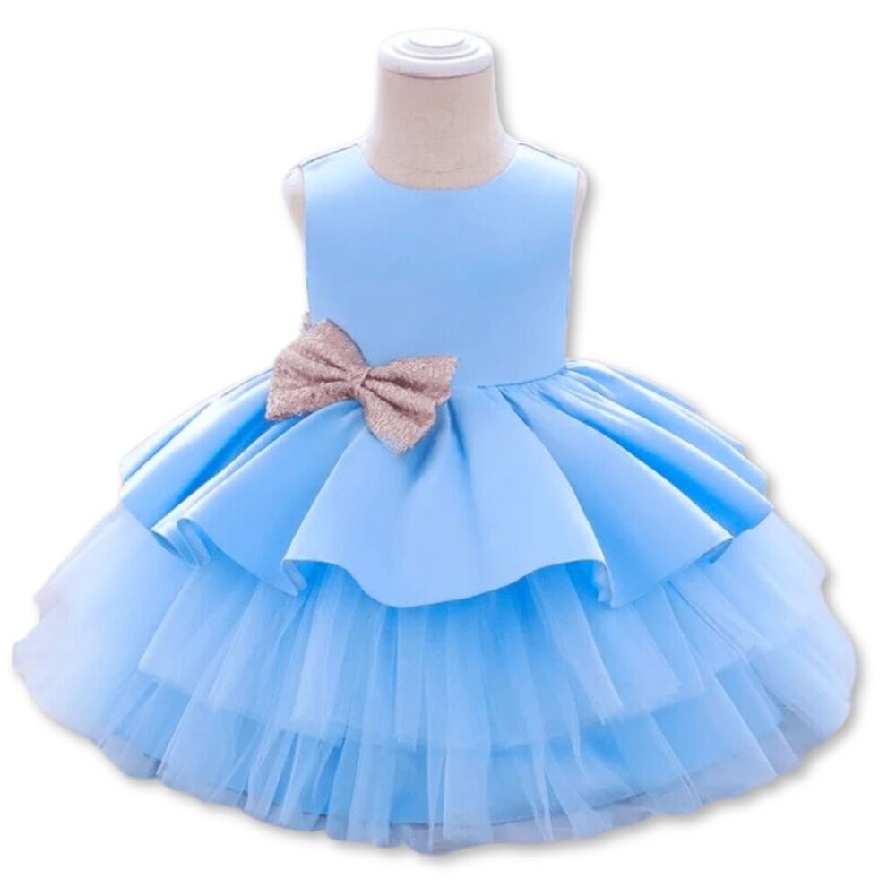 Vestido De Fiestas Con Tul Y Volantes Para Ni&ntilde;as 6 Meses A 5 A&ntilde;os Princesa Celeste image number 0.0