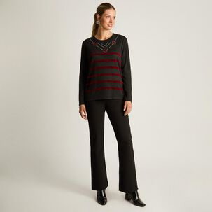 Sweater Manga Larga Con Strass Cuello Redondo Mujer Lorenzo Di Pontti