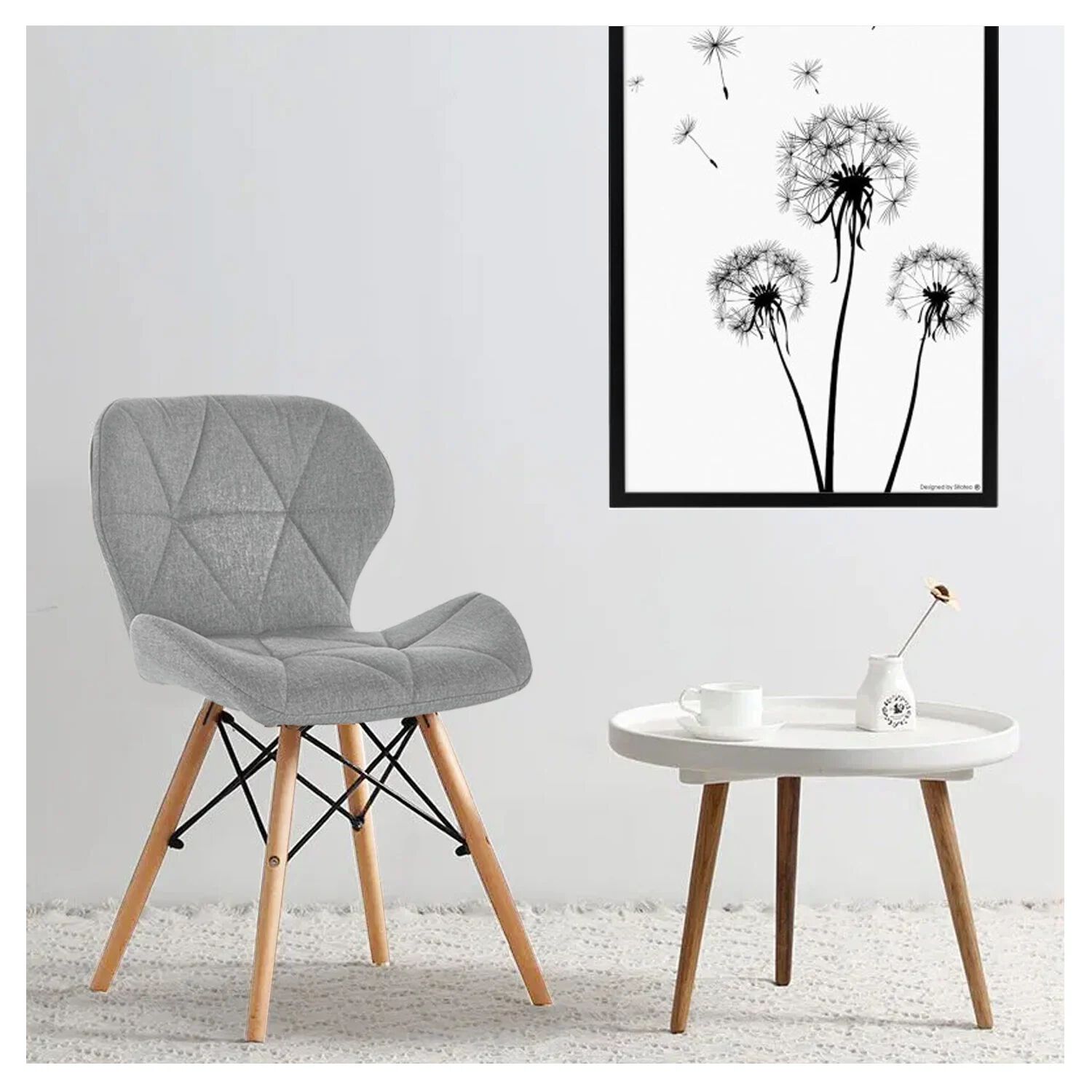 Pack 4 Silla Eames Acolchada Tela De Lino Gris image number 1.0