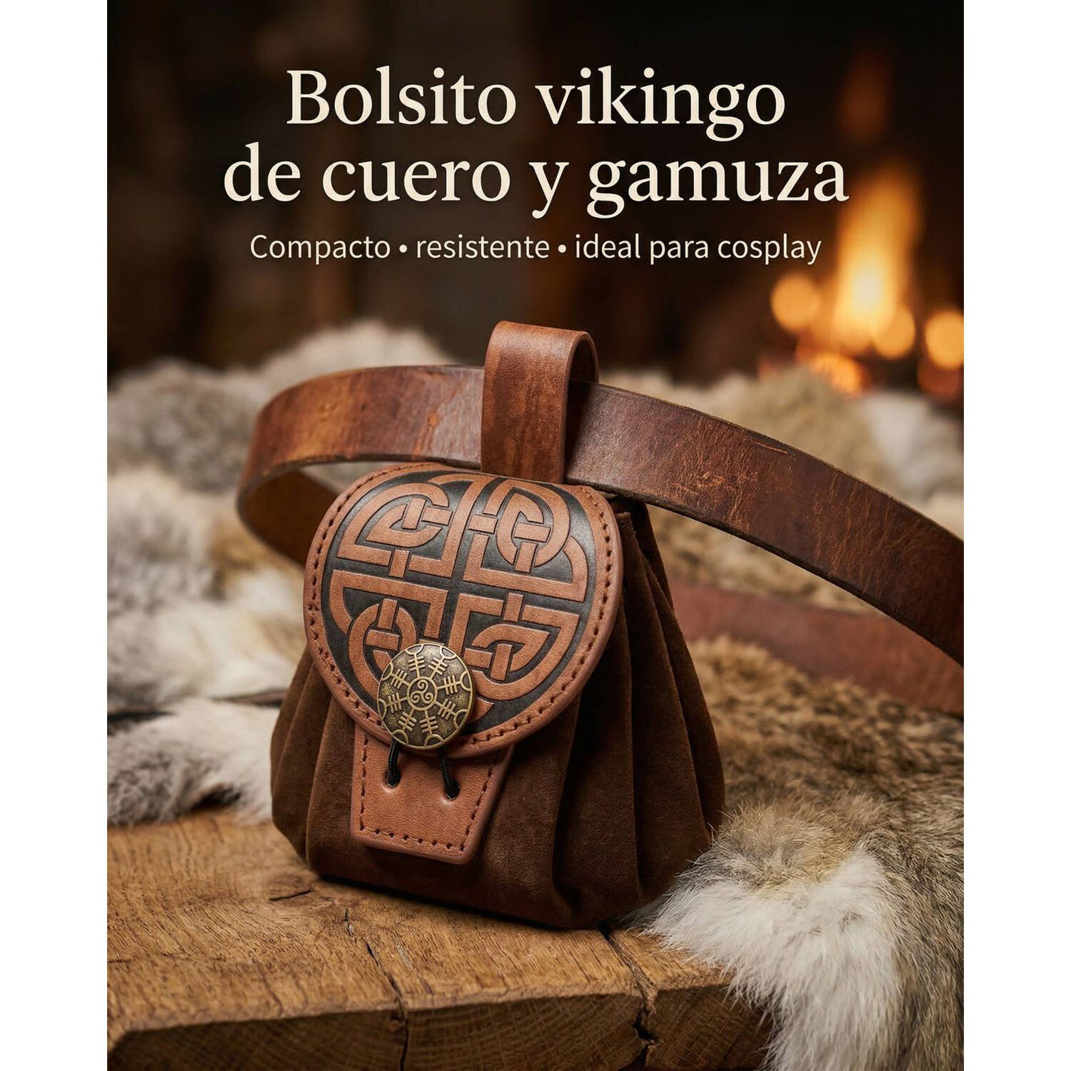 Bolso Medieval Para Cintur&oacute;n Con Broche N&oacute;rdico Vikingo image number 2.0
