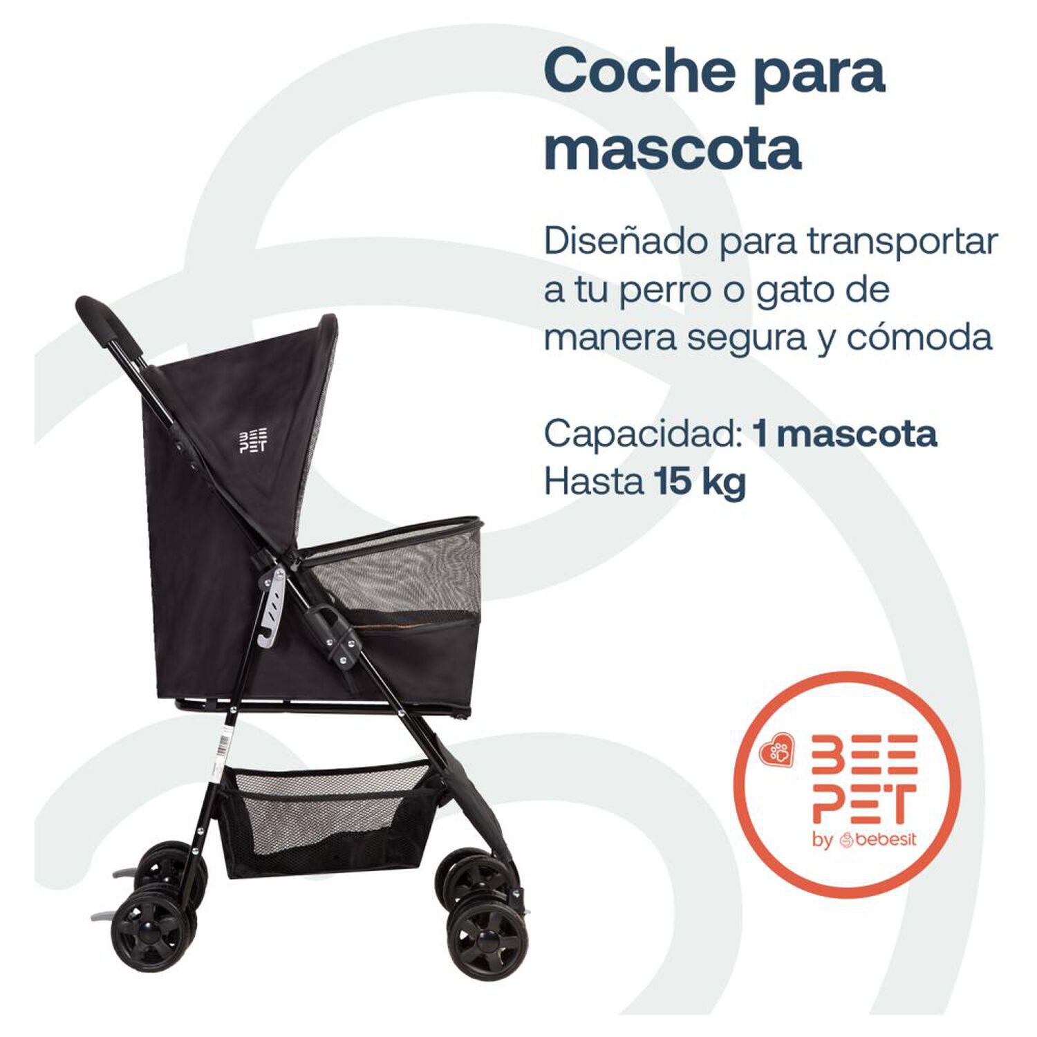 Coche Plegable de Mascota Light Negro Bebesit image number 1.0