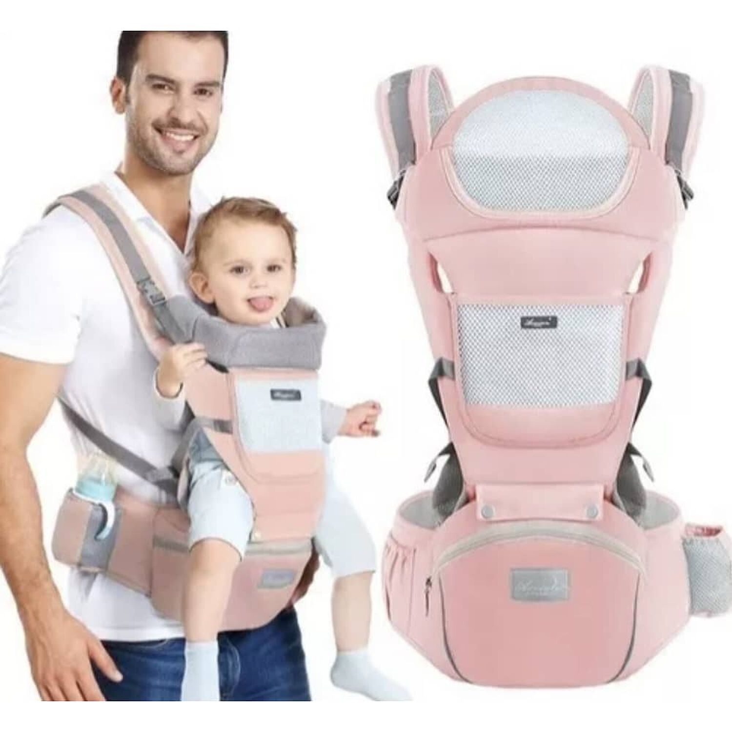 Mochila Porta Bebes Ergon&oacute;mica Asiento Multifuncional 6 En 1 Rosa image number 0.0