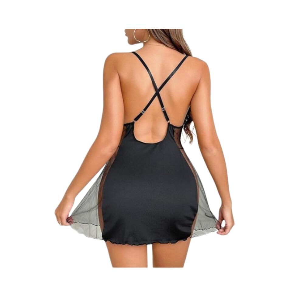 Lencería Erótica Camisón Malla Con Cuello En V Para Mujer image number 3.0