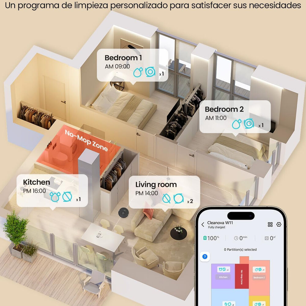 N&uuml;vico W11 Robot Aspiradora Succi&oacute;n Ultra Fuerte De 5000 Pa image number 5.0