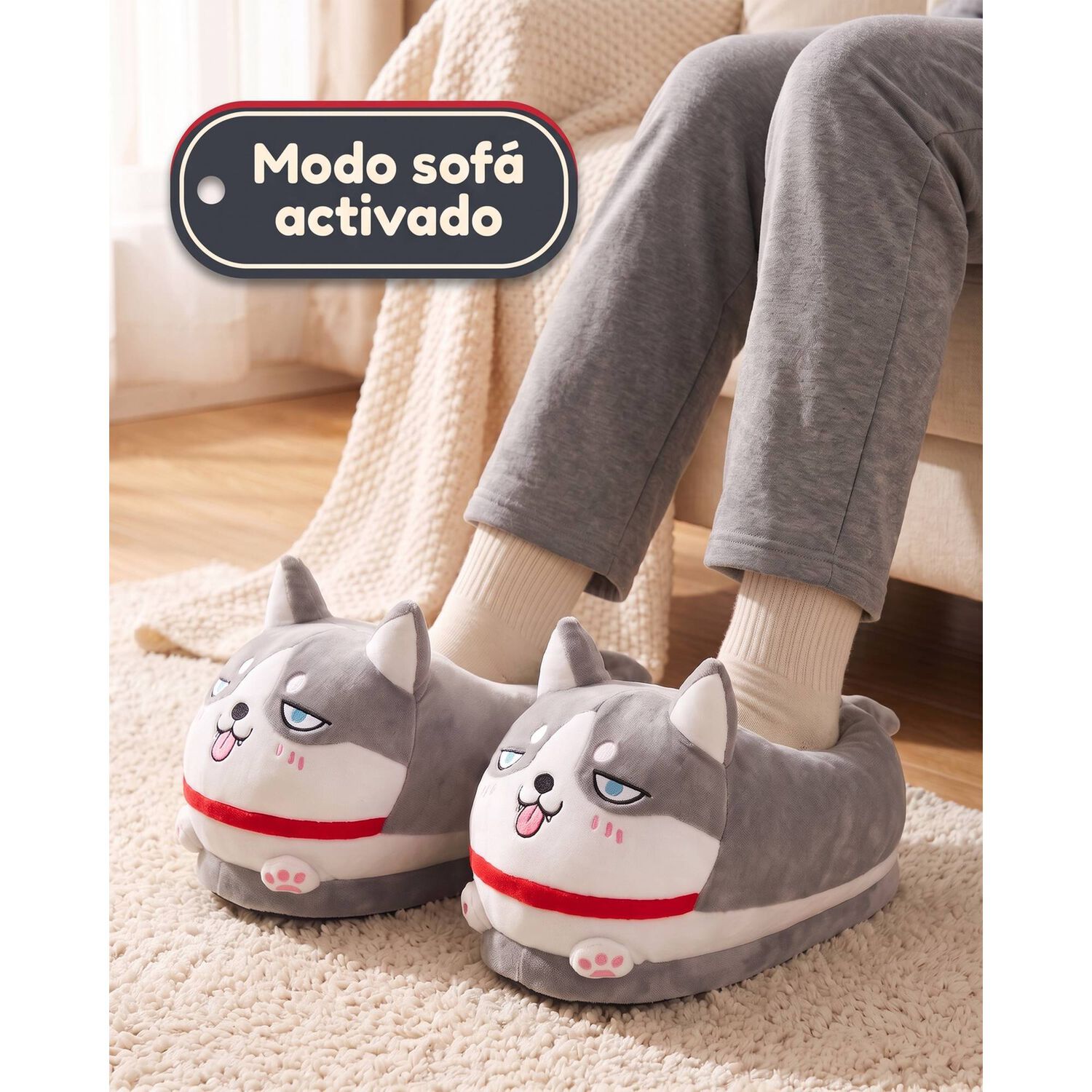 Pantuflas De Perrito Husky Kawai Talla Unica (38-43) image number 4.0