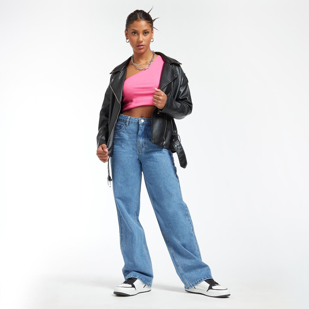 Jeans Moda Con Brillos Tiro Alto Wide Leg Mujer Rolly Go image number 1.0