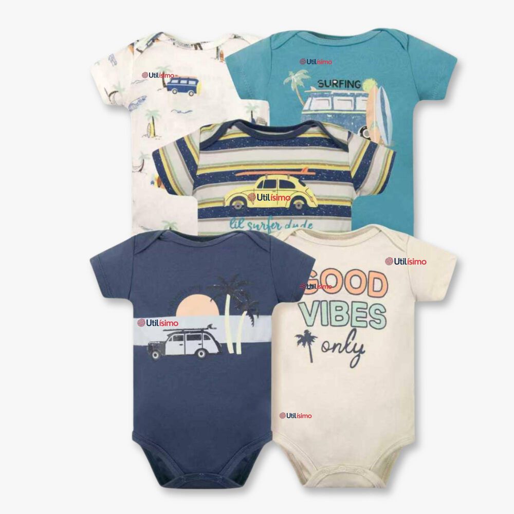 Pack 5 Bodys Ni&ntilde;o Manga Corta Tedmimak 100% Algod&oacute;n Baby On Board image number 0.0