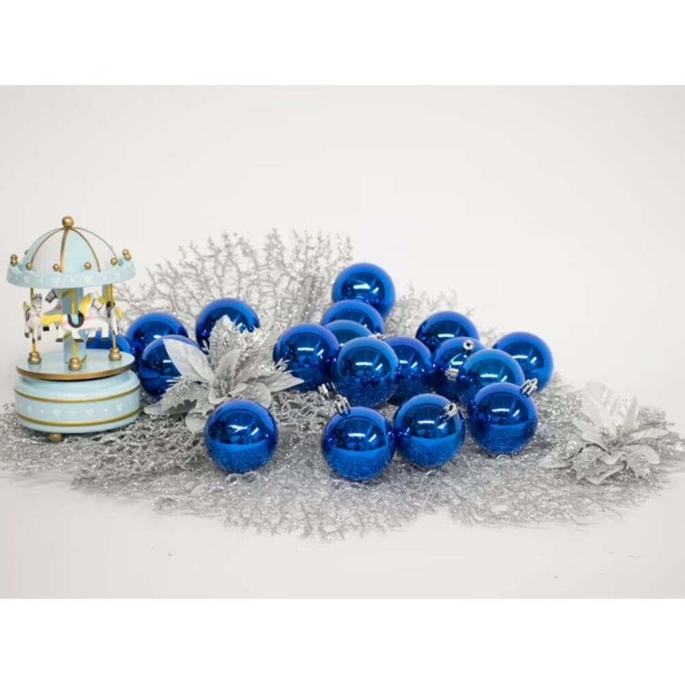 6 Esferas Navideñas Bambalinas Adorno 8cm Azul Decoracion image number 1.0