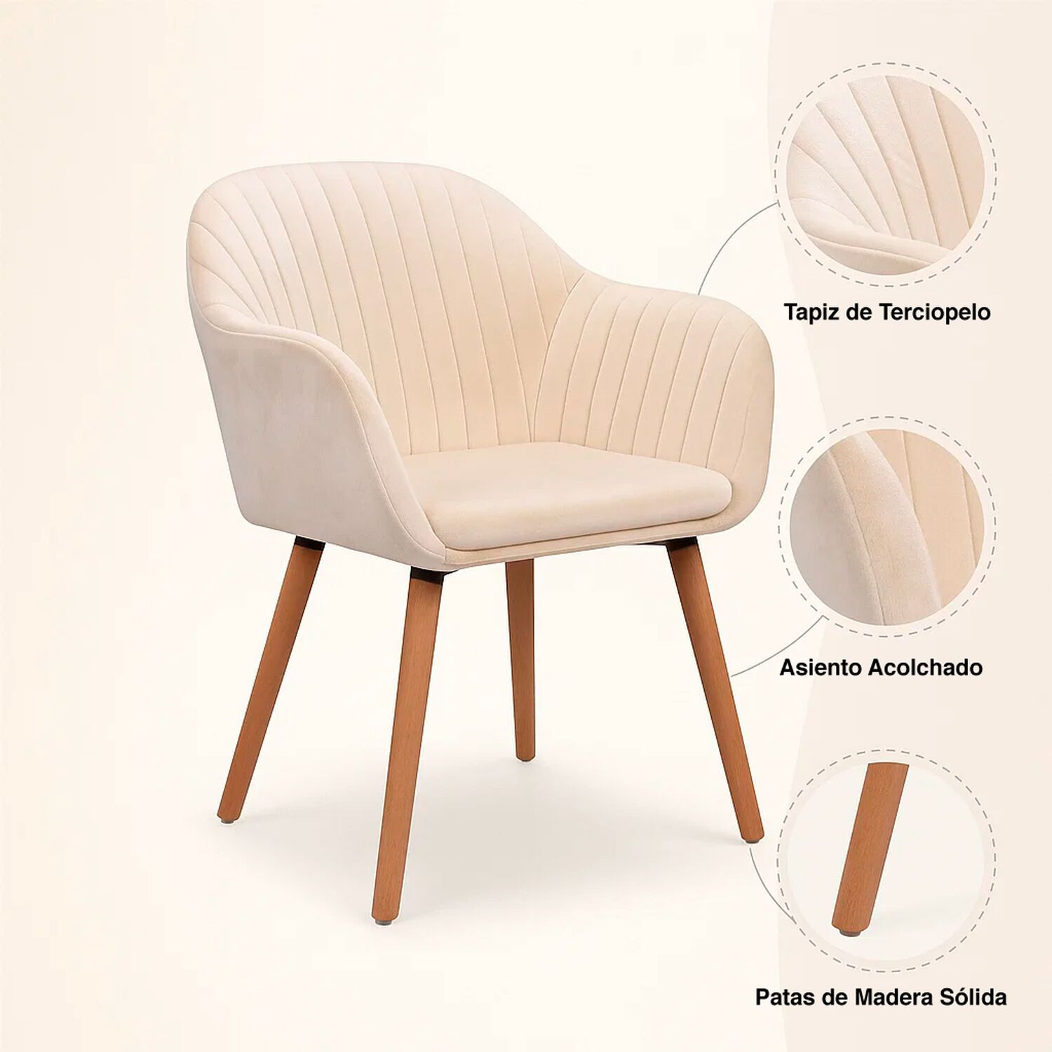 Pack De 2 Butacas Sitiales Poltronas Diamante Terciopelo - Beige image number 4.0