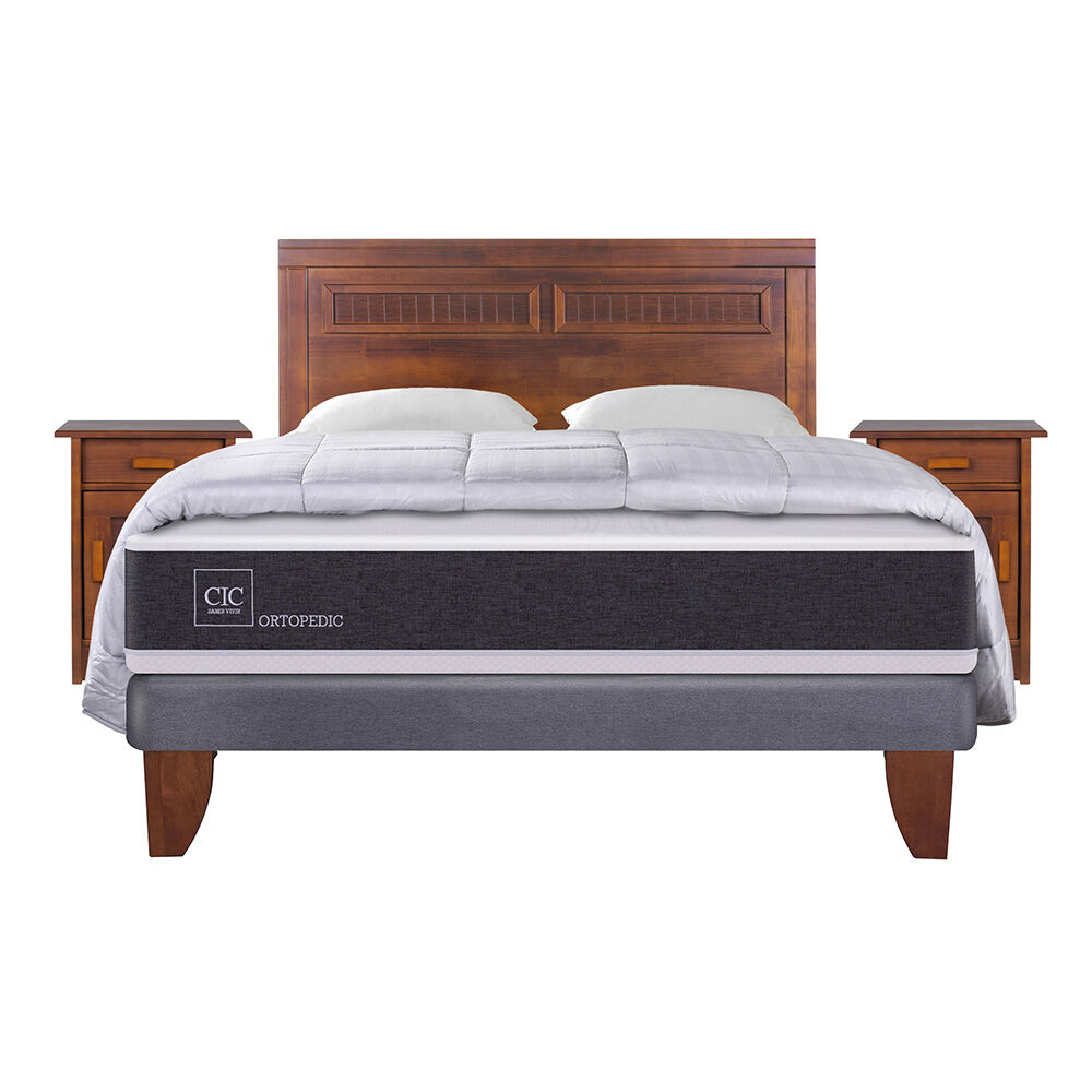 Cama Europea Cic Ortopedic / 2 Plazas / Base Normal + Set De Maderas + Textil image number 1.0